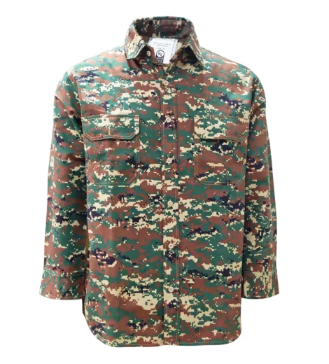 Digital Camo Shirt made from 100% cotton FRC 700 fabric, 250 GSM, flame-resistant and antistatic for defence and tactical use.