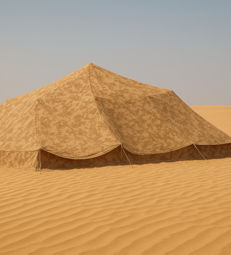 Multi Spectral Camouflage Net (MSCN) in Desert & Semi-Desert pattern, showing real-terrain printing and low thermal transmission. Provides complete multi-spectral protection from UV to Radar.