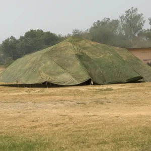 Multi Spectral Camouflage Net (MSCN) in Woodland & Plain pattern, showing real-terrain, non-repeatable printing. Provides full protection from UV to Radar (NIR, VIS, MW, TIR, SWIR).