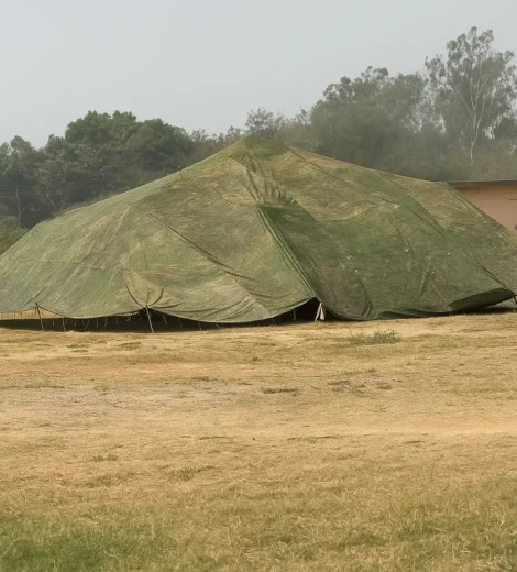 Multi Spectral Camouflage Net (MSCN) in Woodland & Plain pattern, showing real-terrain, non-repeatable printing. Provides full protection from UV to Radar (NIR, VIS, MW, TIR, SWIR).