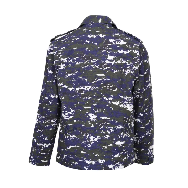 Back view of the Naval Combat Suit Uniform shirt showing the digital camouflage pattern and professional cut.