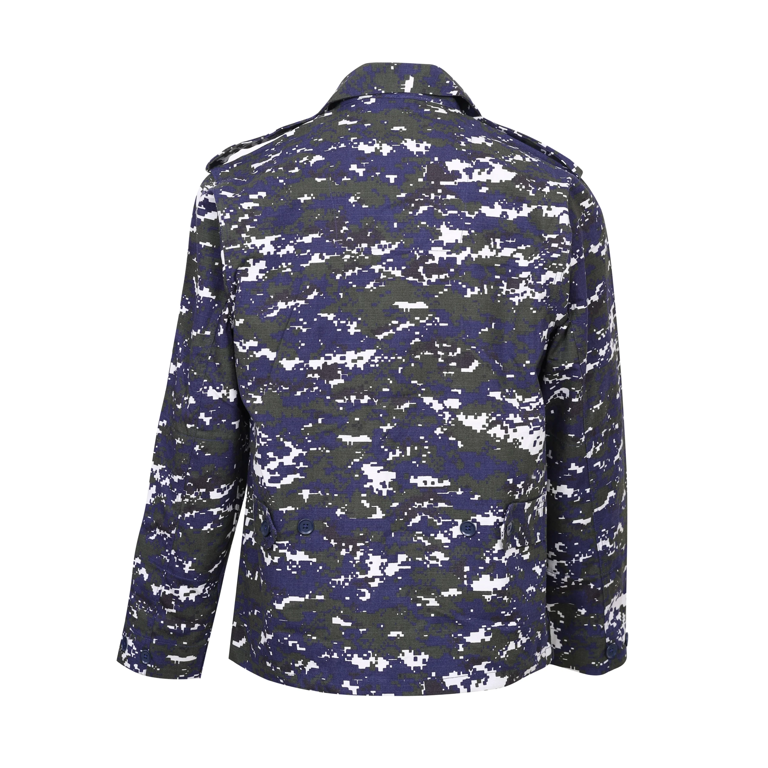 Back view of the Naval Combat Suit Uniform shirt showing the digital camouflage pattern and professional cut.