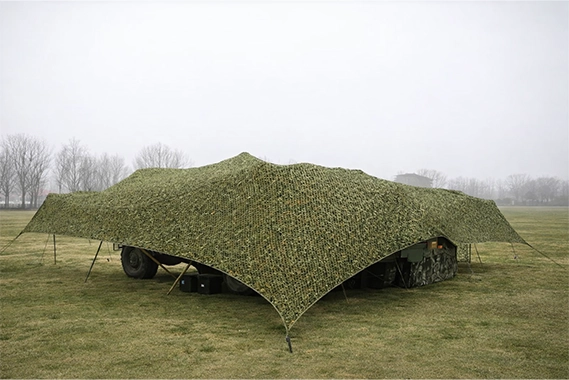 High-performance military camouflage net fabric used for vehicle concealment in defence applications